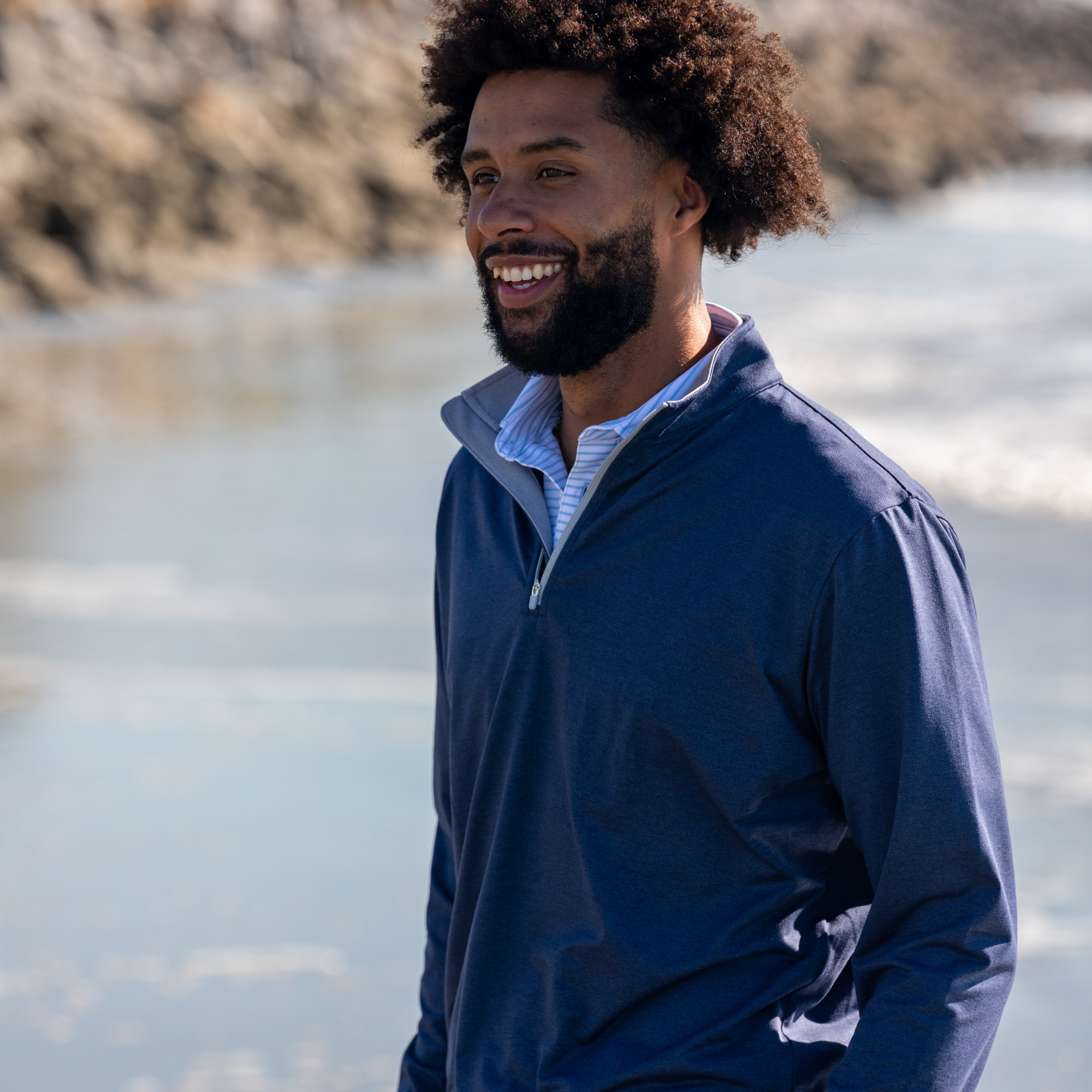 The Isaac Mélange Quarter-Zip- Navy