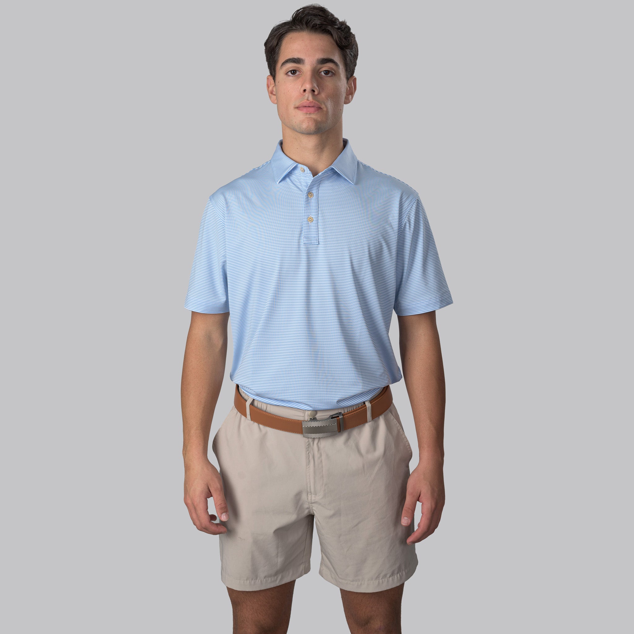 Essential Stripe White / Light Blue Polo