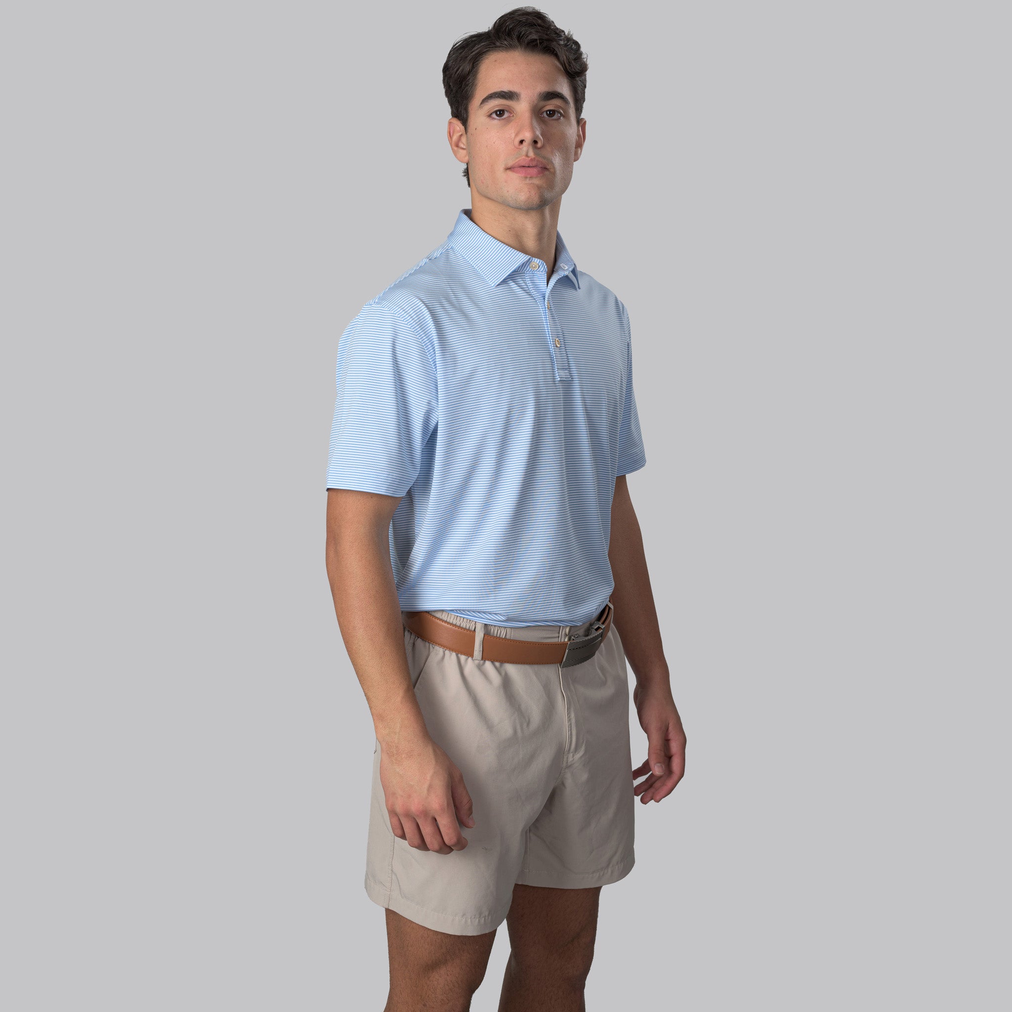 Essential Stripe White / Light Blue Polo