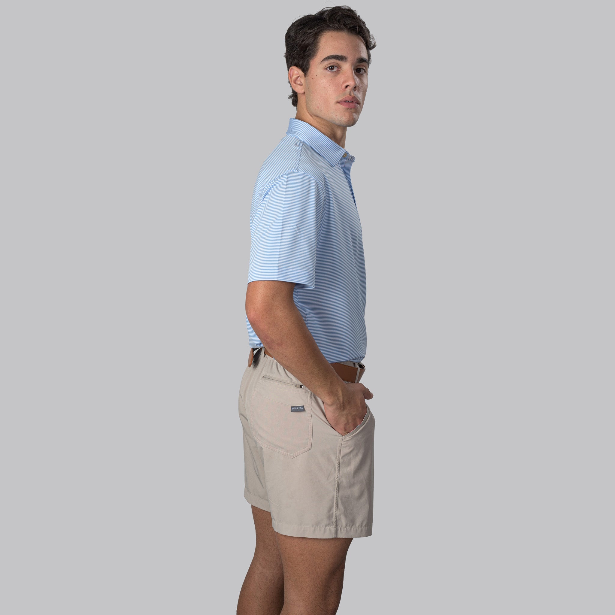 Essential Stripe White / Light Blue Polo