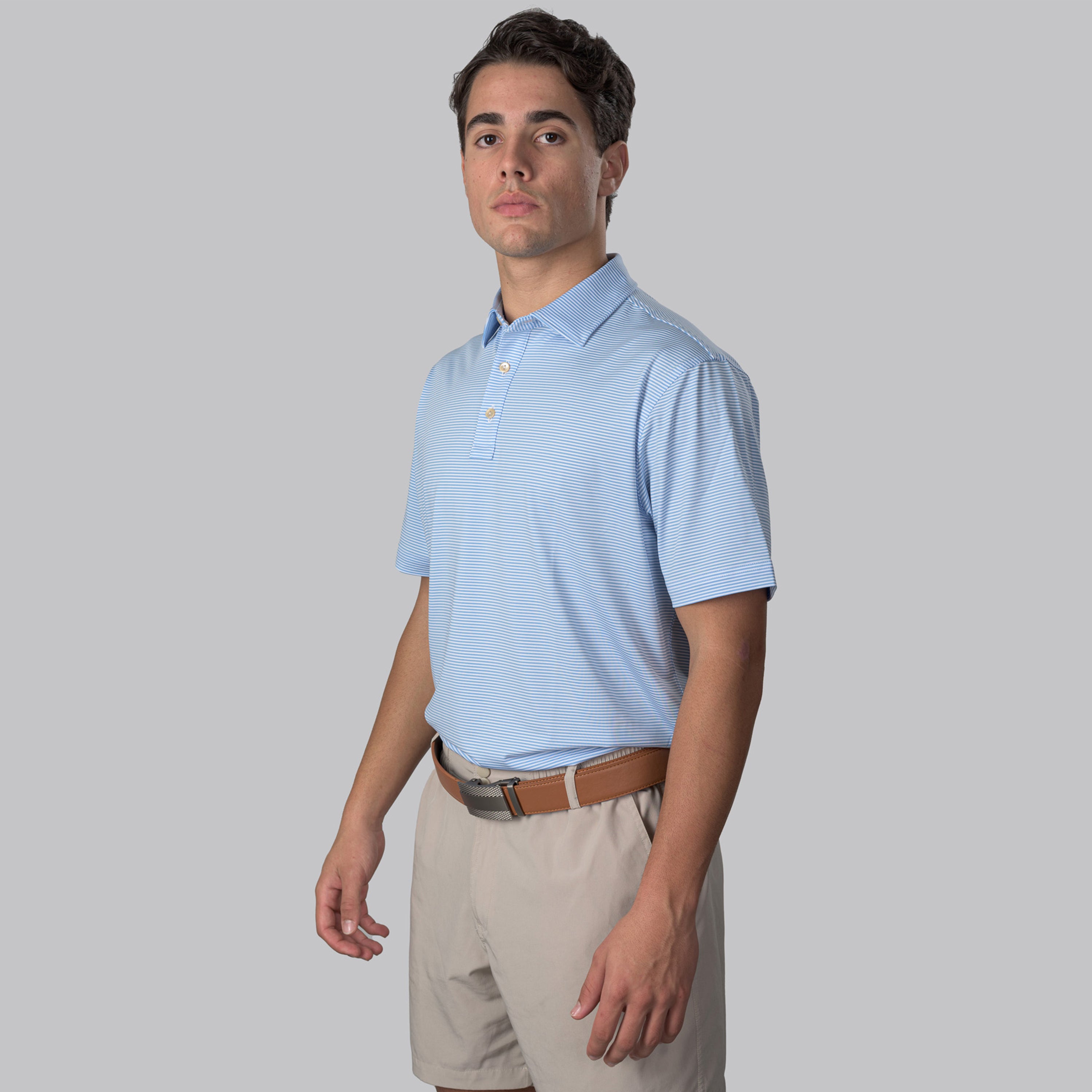 Essential Stripe White / Light Blue Polo